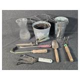 Metal Flower Vase, Glass Vase, Garden Hand Tools