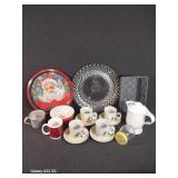 Glass Platter, Santa Tray, Coffee Cups With Plates