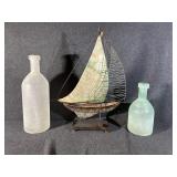 Hand Blown Glass Bottles (2) Decorative Ship