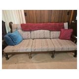 Wooden and Upholstered Couch with Throw Pillows