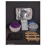 Metal Dinner TV Tray, Plastic Bowls & Baskets