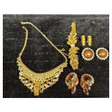 Gold Toned Necklace, Clip-On Earrings