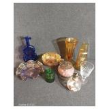 Carnival Glass Candy Dish, Amber Footed Bud Vase