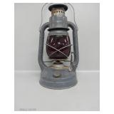 Dietz Gray Oil Lamp with Red Glass