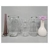 Clear Vases(3), Purple Footed Bud Case, White