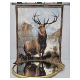Elk Tapestry, Metal Gold Toned Mirror with Elk