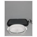 Electric Griddle, White Baking Dish With Glass Lid