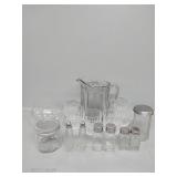 Glass Pitcher, 3 Sets of Glass Salt n Pepper Sets