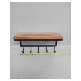 Wood Shelf With 5 Metal Hooks