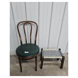 Wooden Chair with Green Seat, Blue and White