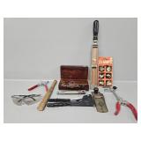 Rivet Gun, Clamps, Safety Glasses, Wooden Handle