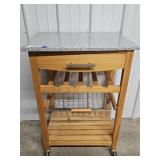 Wooden Rolling Cart with Stone Top