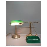 Bankers Lamps With A Green Glass Shade
