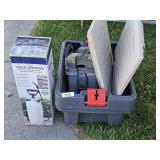 Plastic Tote, Deck Sprayer, 2 Plastic Side Tables