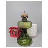 Green Pressed Depression Glass Oil Lamp- No Shade