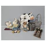 Metal Sifter, Bear Figurines, Swan Figurine, Cow