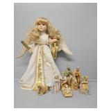 9PC Ceramic Nativity Set & Standing Angel Figurine