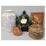 Floral Vase, Carved Plaque Carved Jar W/Lid