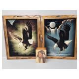 2 Framed Eagle Prints & Wooden Box Native Theme