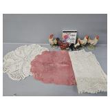 Rooster Figurines, Tablerunners & Plaque