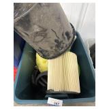 Tote filled with (2) plastic watering jugs, Air