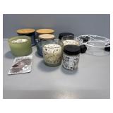 8 Assorted Jar Candles, A  Face Mask, Plant Stand