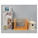 Wooden Birdhouse, 6 Port Bird Feeder, Orange B