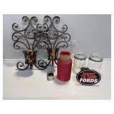 2-Metal Wall Sconces With Candle Cups & Vase