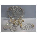 Glass Divided Serving Set With Gold Tone Accents