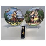 2 Hummel Plates & A Gold Plated Spoon