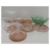 Green & Pink Glass Dishes