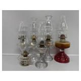 Red Glass Base Oil Lamp & Chimney, Clear Oil Lamps