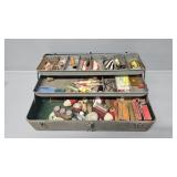 Metal Fishing Tackle Box W/Contents