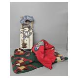 Wooden Snowman Sled Decor, Quilted Tree Skirt,