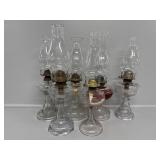 6 Clear Glass Oil Lamp Bases & Chimneys
