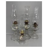 4 Clear Glass Oil Lamp Bases & Chimneys