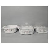Corelle Rosemarie Casserole 3 Dishes 2 Lids