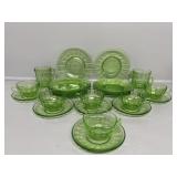 Green Glass Dishes- Plates & Cups