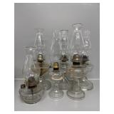 6 Clear Glass Oil Lamp Bases & Chimneys