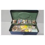 Blue Metal /Fishing Tackle Box W/Contents