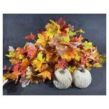 Fall Leaves Garland & 2 White Pumpkins