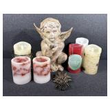 Ceramic Cherub Candle Holder & Flamless Candles