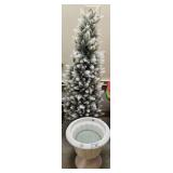 Slim Snow Flocked Artificial Christmas Tree W/Pot