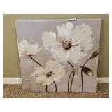 White Poppy Bouquet on Grey Canvas- Wall Art