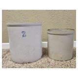 2 Gallon Salt-glazed Stoneware Crock & Small Crock