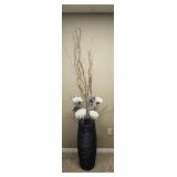 Tall Wicker Planter with Floral Decor
