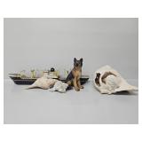 Wooden Boat Model, Seashells, German Shepherd