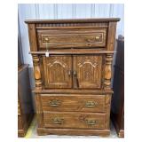 Vintage Wooden Highboy Dresser with Brass Handles