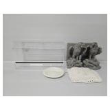 Cast Stone Eagle Bookends, Clear Acrylic Shelf,