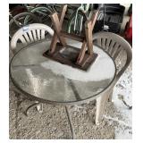 Round Glass Table, (2) Plastic Chairs